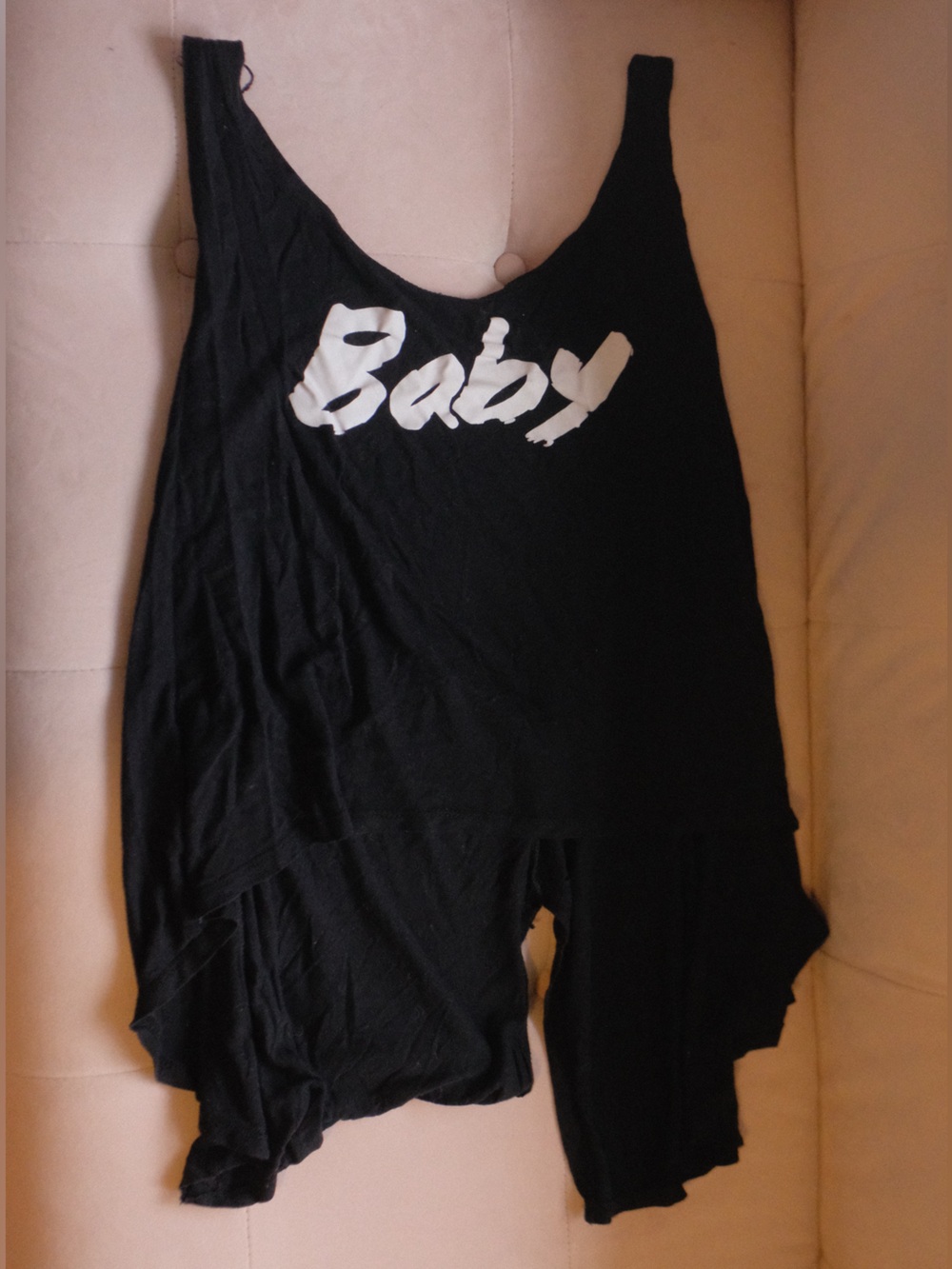 Black "Baby" Relaxed Crop Tank Pajama Top